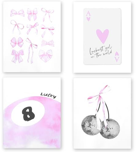 Telooco 4 Stück Deko Bilder Rosa Poster Aesthetic Bilder Poster Deko 20x25 cm Ohne Rahmen Schlafzimmer Dekoration zum Aufhängen von Postern Ästhetische Decor für Wandbilder Wohnzimmer Schlafzimmer