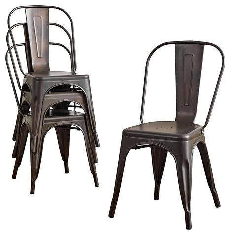 TTATC Juego de 4 Sillas de Comedor de Metal, Aptas para Interior y Exterior, Apilables, para Cocina, Balcón y Restaurante, Color de Pistola Retro