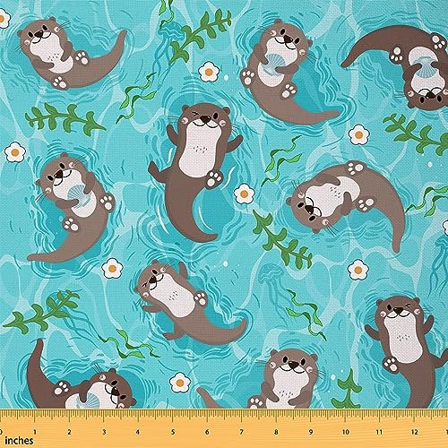 Loussiesd Kinder Otter Stoff 92x150cm Bank Biber Patchwork Stoffe für Stühle für Jungen Mädchen Cartoon Tier Dekorative StoffMeterware Niedlich