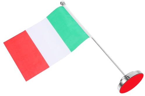HYTROVE Bandiera Italiana Da Tavolo Miniaturizzata Poliestere Con Base Stabilizzata Per Decorazione Di Uffici e Eventi Festivi