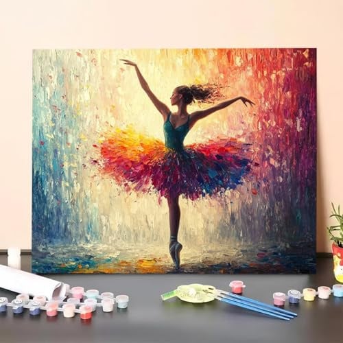 Malen Nach Zahlen Erwachsene Dancers, Malen Nach Zahlen Mädchen, Paint by Numbers Basteln Erwachsene Mit 3 - Pinseln und Acrylfarbe Leinwand Kit für Heimdekoration - 20 x 30 cm (Ohne Rahmen) 39-W
