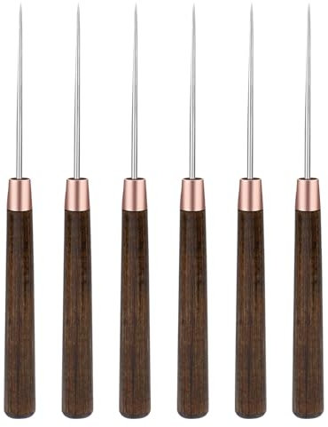luokefe 6 Pack Awl, Awl Tool with Long Wooden Handle for Leather Crafts, Leather Sewing Awl Tool with Storage Box for Punching Sewing DIY Leather Crafts Repairing