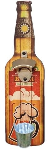 Wall Mounted Bottle Opener | Hangable Beer Cap Remover with Tray Feature | Heavy-Duty Cast Metal Opener for Walls, Patios, Kitchens, Or Cabins – Gift for Men, Boyfriend, Grandpa, Uncle, Or
