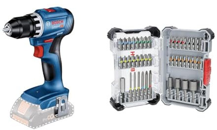Bosch Professional 18V System Akku Bohrschrauber GSR 18V-45 (Drehzahl 1.900 min⁻¹, ohne Akku/Ladegerät) + 43x Extra Hard Schrauberbit-Set, 43‑tlg. (197 x 110,5 mm, Professional Zubehör)