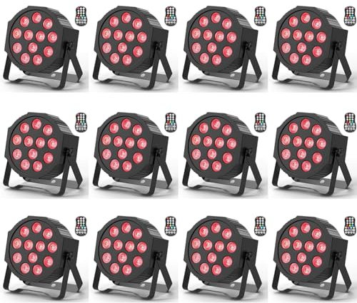 DELIBANG 12PCS RGBW LEDs Strahler Akku 24W, Wiederaufladbar 12 LED Bühnenlicht mit Fernbedienung und Timing, LED Par Outdoor Effektstrahler 8CH für Party Bar Bühne Hochzeit Weihnachten
