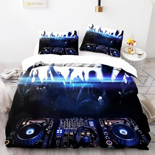 Bettwäsche 135x200 Musikalisches Motiv Bettwäsche-Sets Atmungsaktive Angenehme Bügelfrei Microfaser 3D Bettbezug Musik-DJ mit Reißverschluss und 2 Kissenbezüge b-1506