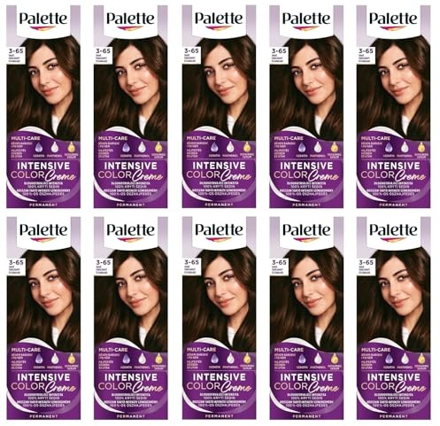 (Pack de 10) Palette Intensive Color Cream 3-65 (W2) Dark Chocolate Hair Color – Caja completa – con hoja de instrucciones en inglés