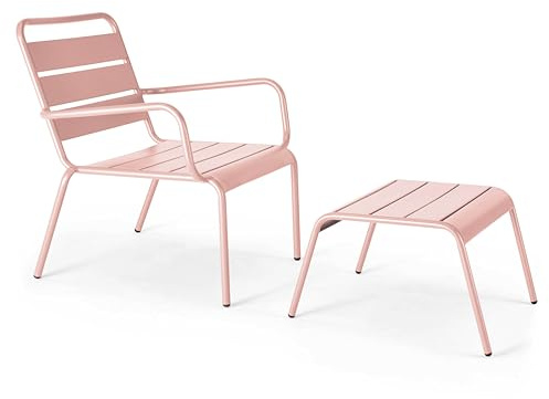 Oviala Fauteuil Relax et Repose Pied en métal Rose poudré - Palavas