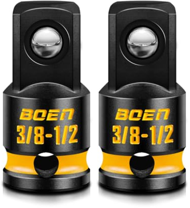 PRO 2-Piece Impact Socket Adapter Set, 3/8 F to 1/2 M Square Drive Converter for Ratchet Wrench, CR-MO Steel, Embossed and Painted Marking, ANSI Standards