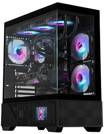 RAIDMAX i803 Premium ATX Gaming PC Case, Panoramic Tempered Glass, Built-in LCD Display Panel, Pre-Installed ARGB Fans, Spacious Mid Tower, Supports 400mm GPU / 360mm Radiator