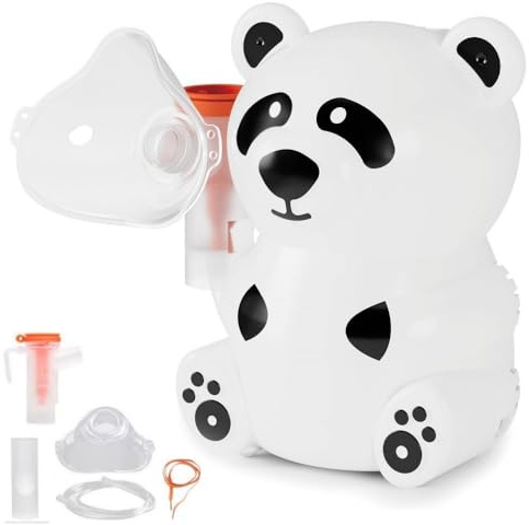 Panda Kinder-Vernebler-Inhalator – Leiser Feinnebel-Kompressor, kinderfreundliches Design mit Kindermaske und Mundstück, einfache Ein-Knopf-Bedienung, sanfte Atemunterstützung bei Asthma, Allergien