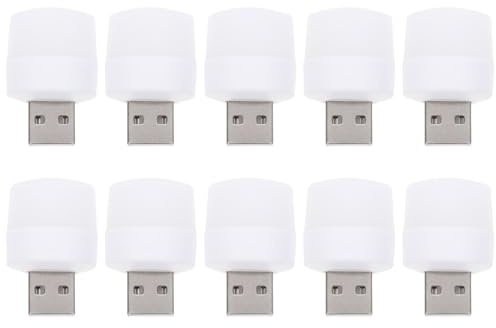USB Leuchte 10 Stück aus Kunststoff, Weiße Kleiner Lampen, Tragbar | Helles Beleuchtungslicht, Sanfte Ausleuchtung für Unterwegs, Praktische USB Beleuchtung im Auto