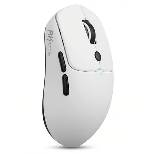 RK ROYAL KLUDGE MO1 Wireless Mouse, 51g Ultra-Lightweight Computer Mice, 6 Programmable Buttons, Quiet Click, 2.4GHz/Bluetooth/Wired, 6000 DPI Optical Sensor, White