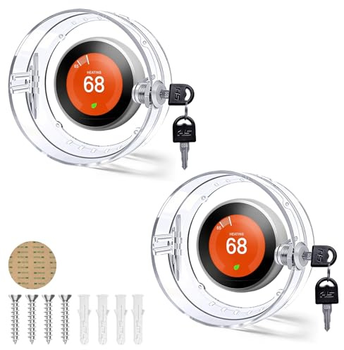 2PC Round Thermostat Lock Box with Key,2026 Upgrade Model, Clear Wall Universal Thermostat Guard Cover, Fits Round Nest Thermostat (5.31 x 5.31 x 1.96) or Smaller