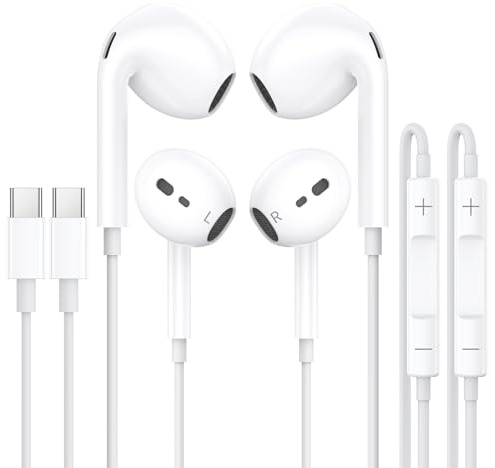 USBC Wired Earphones for iPhone 17 16 15, 2Pack USB C Headphones In Ear HiFi Stereo Earbuds with Microphone Volume Control Compatible with iPhone15 16 17 Air Plus Pro Max/Pro Mini/Galaxy S25 S24