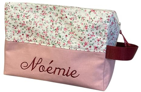 Trousse de toilette personnalisée brodée au prénom – Fabrication artisanale en France – 9 variantes de couleurs et motifs disponibles (44/POUDRE)