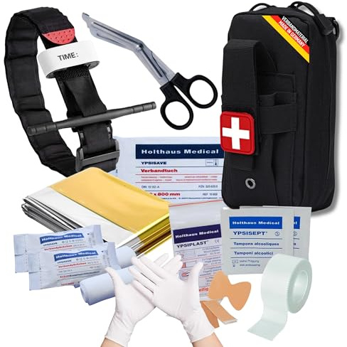 Outdoor Erste-Hilfe-Set mit Tasche, Tourniquet, Schere. Notfall Medi-Kit für Camping, Werkstatt, Angeln, Wandern, Freizeit und Hobby