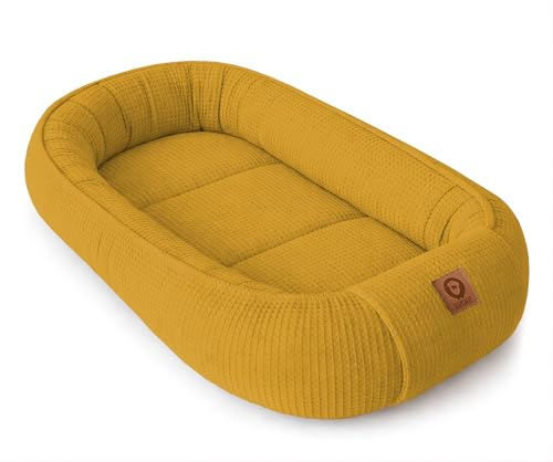Babynestchen Neugeborene – Babynest aus Waffelpique Baumwolle – Nestchen Baby für Babybett & Kinderbett – Babykokon Tragbar – OEKO-TEX zertifiziert – Zubehör Babybett - Honig Waffelpique