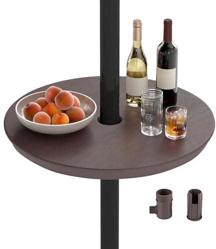 FANTASK Verstellbarer Schirmtisch, 50 cm, runder Sonnenschirm-Tisch mit Schirmloch für 38-48mm Schirmstange, tragbar Strandschirm Tischtablett (Kaffee)