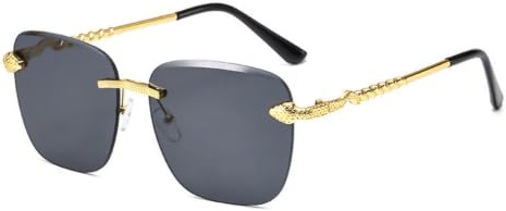 MUTYNE Gafas de sol sin montura para hombre y mujer, con montura de metal dorado y patillas con textura de serpiente. Gafas modernas y elegantes para uso diario al aire libre.
