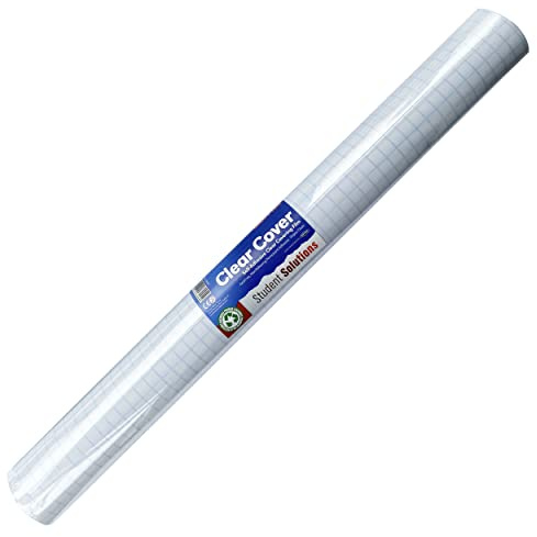 Premier Stationery Student Solutions Clear Book Cover Film,Sticky Back Plastic Roll,Ideal for School Supplies,Office Stationary,Self Adhesive Book Covering Film,Wipes Clean, Easy to Apply (50cm x 5m)