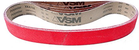 VSM Schleifband XK870X – 50 x 1020 mm – Körnung P120 – 5 Stück – aggressives Keramikkorn für Metall Edelstahl – reißfeste robuste Gewebeunterlage – wasserfest – Profi-Schleifbänder für Bandschleifer
