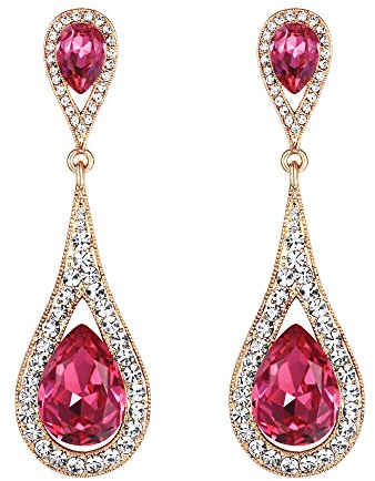 EVER FAITH Pendientes Mujer 2 Lágrimas Agua gota Cristal Colgantes Aretes Elegante Retro Rosado Tono Dorado