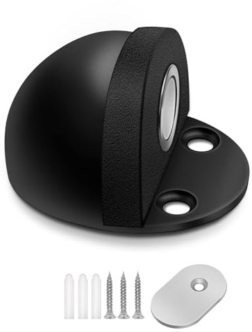 Door Stop, Magnetic Door Stopper, Self Adhesive No Drilling, Floor Mounted Door Stops Magnetic Door Catch Door Holder, Stainless Steel Doorstop, Dome Shaped, Black