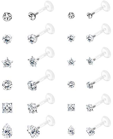 Milacolato 12Pairs 16G Klar Bioflex Forward CZ Helix Knorpel Tragus Ohrstecker Innengewinde Labret Monroe Lippenring 8MM Barbell Piercing Schmuck