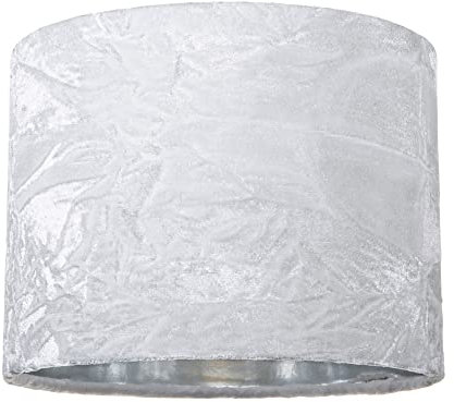 Modern and On-Trend Arctic White Crushed Velvet Fabric 8 Table or Pendant Circular Drum Lampshade with Shiny Silver Inner - 40watt Maximum | Perfect for Residential or Commercial by Happy Homewares