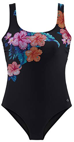Lascana Damen Badeanzug mit Blütendruck, gekreuzte Trägergestaltung, mit integrierten Softcups, Pflegeleichte, elastische Qualität