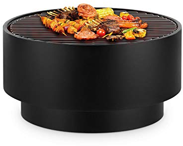 blumfeldt Pompeji - Braciere & Grill, Griglia Cromata, Braciere: Ø 60 cm, Griglia: Ø 56 cm, Dimensioni: 60 x 40 cm (ØxA), Griglia per Carbonella, con Piano del Tavolo in Bambù, Nero