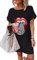 Uusollecy Damen Sommerkleid Kurzarm Tshirt Kleider, Rundhals Leopard Print Casual Loose Kurzes Shirtkleider Schwarz L
