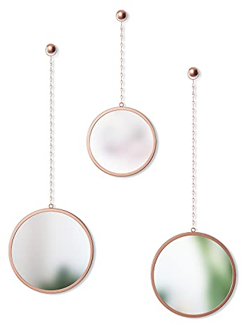 Meinposten Wandspiegel Felina Dekospiegel Gold oder Kupfer 3er Set Schminkspiegel mit Kette rund (Kupfer)