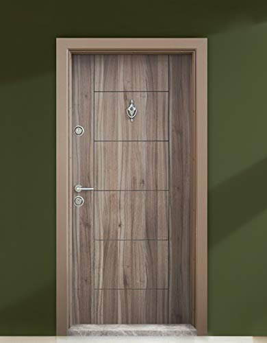 Porta Blindata Design Moderno Portoncino Rovere Scuro Con Cilindro Europeo Pomello Portone intercambiabile Spioncino PL8 (Apertura interna destra)