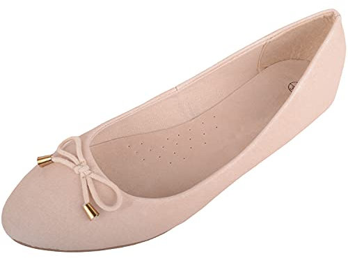 Womens Slip On Genuine Leather Formal Casual Pumps Ballerina Style Shoes - Nude - UK 7 / EU 40