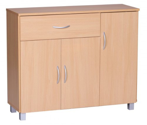 KADIMA DESIGN Sideboard-Kommode: Modernes Design, 3 Türen, eine Schublade, Aluminium-Griffe, Spanplatte/Kunststoff, 90x75x30 cm Farbe: Beige