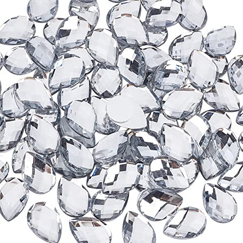 FINGERINSPIRE 80 Stück 18 x 25 mm extra große flache Rückseite Tropfen Acryl Selbstklebende Strasssteine Stick mit Behälter Kristalle Bling Aufkleber Acryl Schmuck für Kostüme Herstellung Cosplay