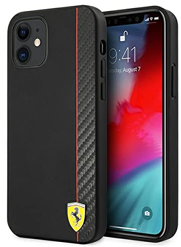 CG MOBILE Ferrari FESAXHCP12SBK Handyhülle für iPhone 12 Mini 5.4 Black Carbon Stripes