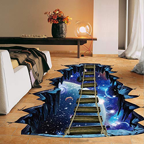 COVPAW® Wandtattoo Wandaufkleber XXL Fenster Universum Galaxis Weltraum Planet Zugbrücke Wandsticker Wandbild Bilder Wohnzimmer Schlafzimmer Poster Mural Home Decor