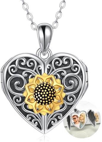 POPLYKE Gold überzogene 925 Sterling Silber Herz Sonnenblume Medaillon kette für Damen Sonnenblume Schmuck, die Bild halten