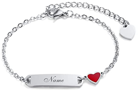 Kinder Baby Armband Mädchen Gravur Gold:VNOX Personalisierte Armbänder Tochter|Gravierbare Kinderarmkette|Taufarmband Junge Mädel|Herzanhänger Namensarmband Babyarmband Taufgeschenke,16cm Silber