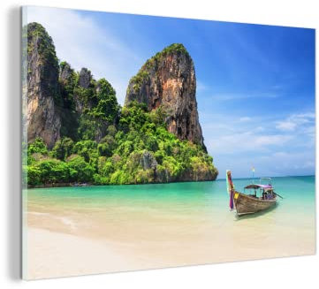 MuchoWow Glasbild Glasfoto Wandbild Bilder Deko 30x20 cm Strand - Meer - Thailand - Boot