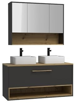 Vente-unique - Meuble de Salle de Bain Suspendu Anthracite avec Double Vasque et Armoire de Toilette - 120 cm - YANGRA