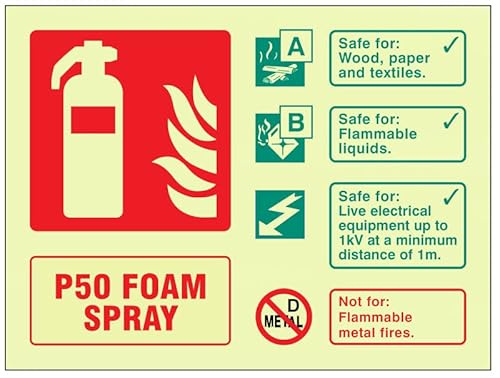 P50 Foam spray extinguisher identification (self adhesive, glow in the dark, safety sign)