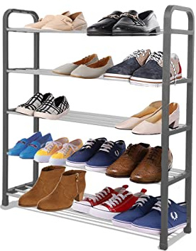ACCURATE 5 Tier Shoe Rack Organiser, Heavy duty storage unit, Quick Assembly No Tools Required, Holds up to 15-20 pairs, 71CM (L) X 18CM (W) X 76CM (H) (GREY)