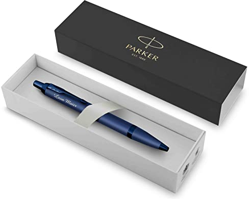 Parker IM Monochrome Kugelschreiber mit Gravur | Premium Stift | Geschenkbox | blaue Tinte | personalisiertes Geschenk | Namen | graviert | Jahrestag | Geburtstag | Geschenkidee (Blue)
