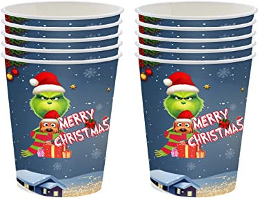 16Pcs Christmas Party Cups,Merry Christmas Tableware Decor Grinch Pattern Disposable Paper Cups Xmas Dinner Cups Tableware & Accessories for Birthday Christmas Party Supplies Table Decorations