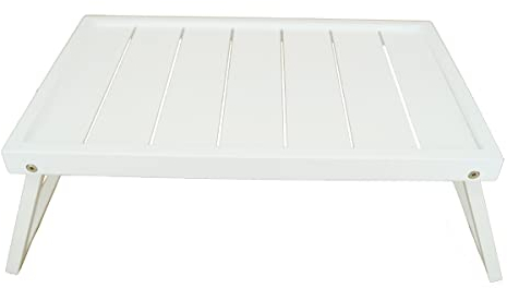 PrimoLiving Weißes Holz Betttablett klappbar - Erhöhter Rand und Seitengriffe mit klappbaren Beinen zum Frühstücken im Bett und Servieren Frühstückstablet P-14875