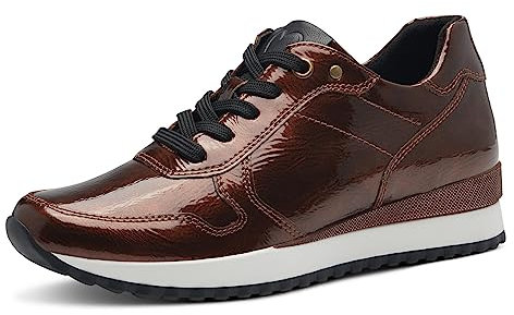 MARCO TOZZI Damen Sneaker flach aus Kunstleder zum Schnüren, Braun (Bronce Pat.Com), 40